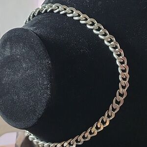 Classic Silver Tone Cuban Link Chain Necklace Unisex